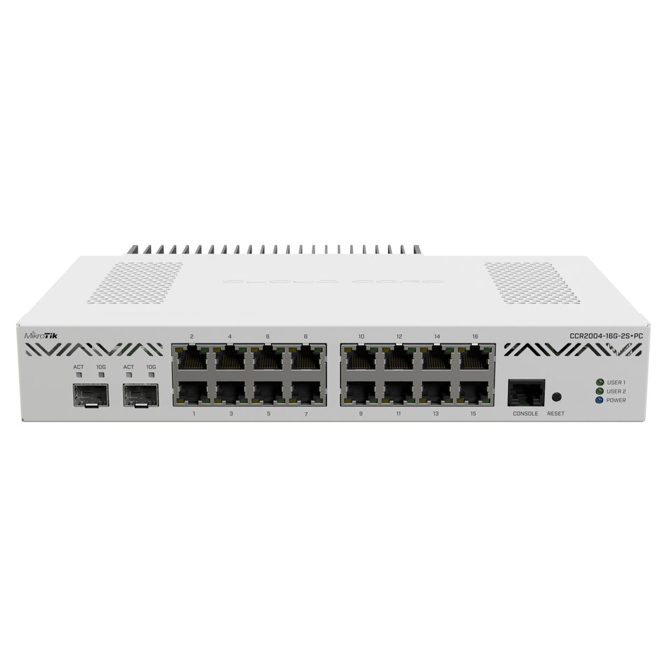 MikroTik CCR2004 16x Gigabit 2x 10Gbps SFP+ Passive Cooling Cloud Core Router [CCR2004-16G-2S+PC]